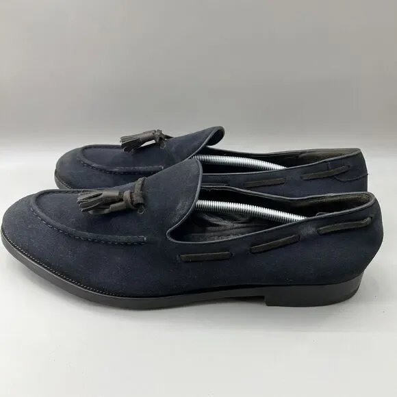 Fratelli Rossetti Brera Men Size 12 Shoes Navy Blue Suede Slip-On Tassel Loafers - Picture 3 of 11